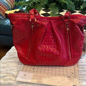 Genuine Brahmin Leather Red Tote Bag